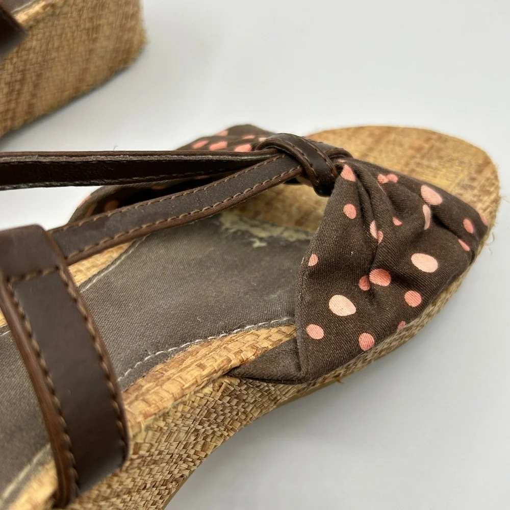 TKS Phoebe 556 Girls Wedge Sandals Lot 2 Pairs Pink Plaid Brown Polka Dot 3M